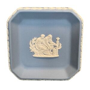 VTG Wedgwood‎ Jasperware 4" Blue Cream Jewelry Trinket Dish Octagon England Made